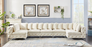Tremblay Velvet / Engineered Wood / Metal / Foam Contemporary Cream Velvet Modular Sectional - 168" W x 69" D x 33" H