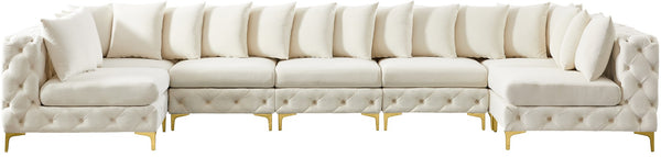 Tremblay Velvet / Engineered Wood / Metal / Foam Contemporary Cream Velvet Modular Sectional - 168" W x 69" D x 33" H