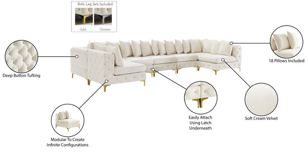 Tremblay Velvet / Engineered Wood / Metal / Foam Contemporary Cream Velvet Modular Sectional - 168" W x 69" D x 33" H