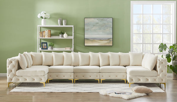 Tremblay Velvet / Engineered Wood / Metal / Foam Contemporary Cream Velvet Modular Sectional - 168" W x 69" D x 33" H