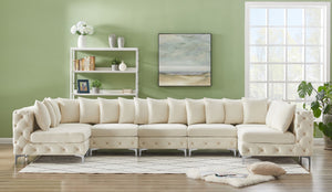 Tremblay Velvet / Engineered Wood / Metal / Foam Contemporary Cream Velvet Modular Sectional - 168" W x 69" D x 33" H