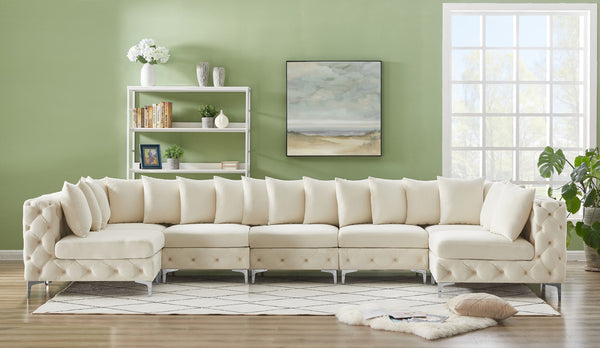 Tremblay Velvet / Engineered Wood / Metal / Foam Contemporary Cream Velvet Modular Sectional - 168" W x 69" D x 33" H
