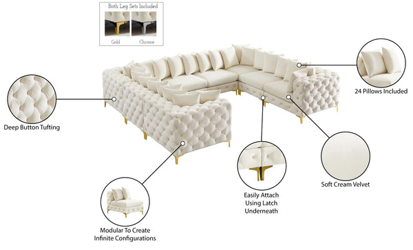 Tremblay Velvet / Engineered Wood / Metal / Foam Contemporary Cream Velvet Modular Sectional - 138" W x 108" D x 33" H