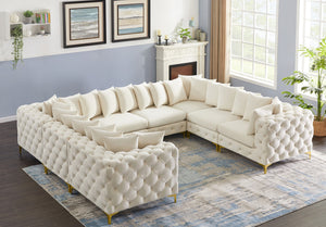 Tremblay Velvet / Engineered Wood / Metal / Foam Contemporary Cream Velvet Modular Sectional - 138" W x 108" D x 33" H