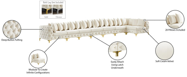 Tremblay Velvet / Engineered Wood / Metal / Foam Contemporary Cream Velvet Modular Sectional - 228" W x 69" D x 33" H