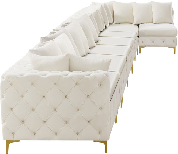 Tremblay Velvet / Engineered Wood / Metal / Foam Contemporary Cream Velvet Modular Sectional - 228" W x 69" D x 33" H