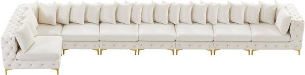 Tremblay Velvet / Engineered Wood / Metal / Foam Contemporary Cream Velvet Modular Sectional - 228" W x 69" D x 33" H