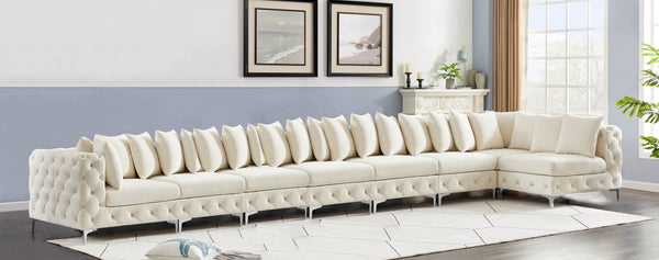 Tremblay Velvet / Engineered Wood / Metal / Foam Contemporary Cream Velvet Modular Sectional - 228" W x 69" D x 33" H