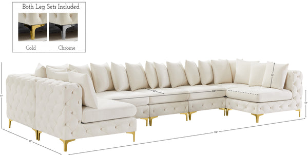 Tremblay Velvet / Engineered Wood / Metal / Foam Contemporary Cream Velvet Modular Sectional - 198" W x 69" D x 33" H