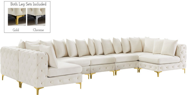 Tremblay Velvet / Engineered Wood / Metal / Foam Contemporary Cream Velvet Modular Sectional - 198" W x 69" D x 33" H