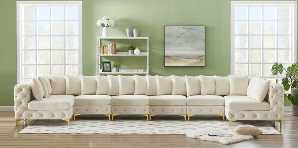 Tremblay Velvet / Engineered Wood / Metal / Foam Contemporary Cream Velvet Modular Sectional - 198" W x 69" D x 33" H