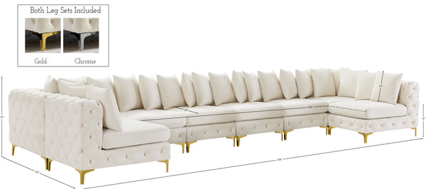 Tremblay Velvet / Engineered Wood / Metal / Foam Contemporary Cream Velvet Modular Sectional - 228" W x 69" D x 33" H