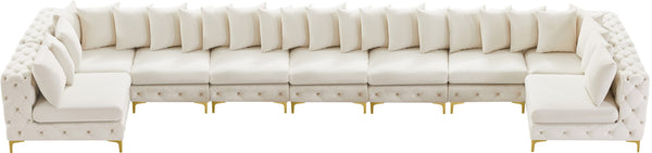 Tremblay Velvet / Engineered Wood / Metal / Foam Contemporary Cream Velvet Modular Sectional - 228" W x 69" D x 33" H