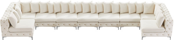 Tremblay Velvet / Engineered Wood / Metal / Foam Contemporary Cream Velvet Modular Sectional - 228" W x 69" D x 33" H