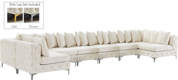 Tremblay Velvet / Engineered Wood / Metal / Foam Contemporary Cream Velvet Modular Sectional - 228" W x 69" D x 33" H