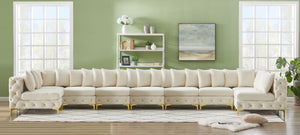 Tremblay Velvet / Engineered Wood / Metal / Foam Contemporary Cream Velvet Modular Sectional - 228" W x 69" D x 33" H