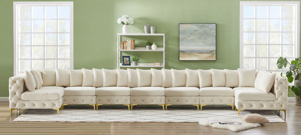 Tremblay Velvet / Engineered Wood / Metal / Foam Contemporary Cream Velvet Modular Sectional - 228" W x 69" D x 33" H