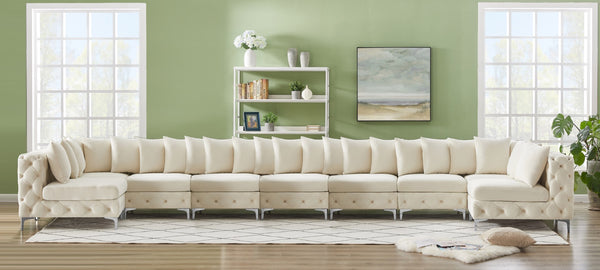 Tremblay Velvet / Engineered Wood / Metal / Foam Contemporary Cream Velvet Modular Sectional - 228" W x 69" D x 33" H