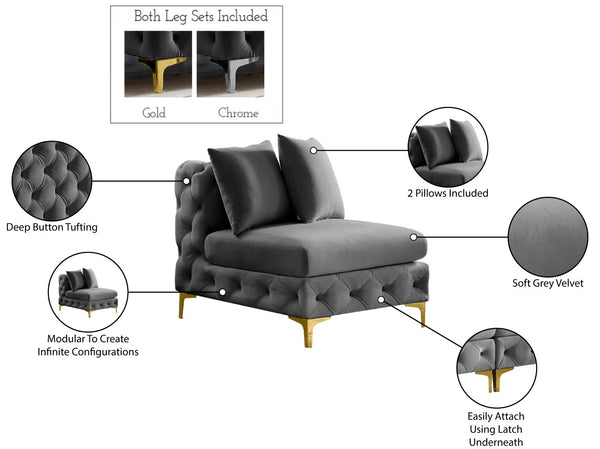 Tremblay Velvet / Engineered Wood / Metal / Foam Contemporary Grey Velvet Armless Chair - 30" W x 39" D x 33" H