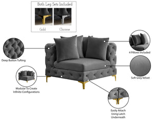 Tremblay Velvet / Engineered Wood / Metal / Foam Contemporary Grey Velvet Corner Chair - 39" W x 39" D x 33" H