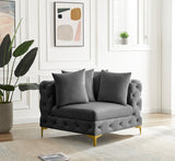Tremblay Velvet / Engineered Wood / Metal / Foam Contemporary Grey Velvet Corner Chair - 39" W x 39" D x 33" H