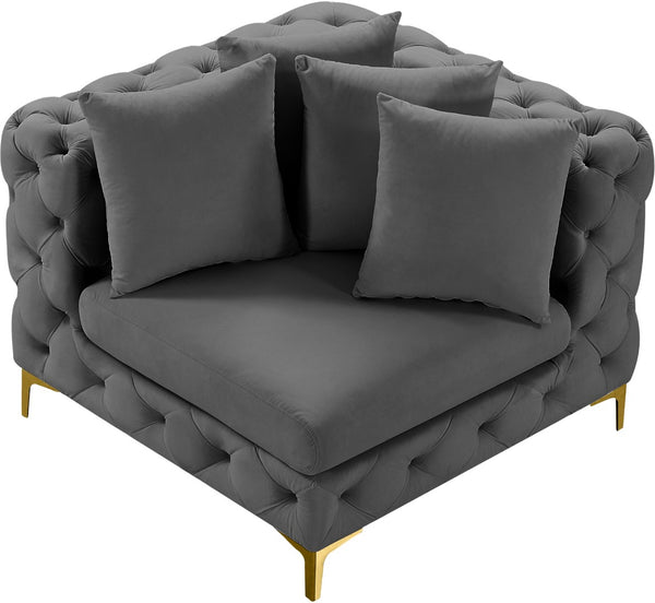 Tremblay Velvet / Engineered Wood / Metal / Foam Contemporary Grey Velvet Corner Chair - 39" W x 39" D x 33" H
