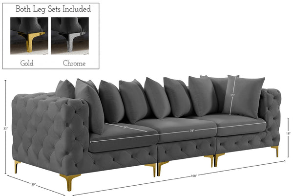 Tremblay Velvet / Engineered Wood / Metal / Foam Contemporary Grey Velvet Modular Sofa - 108" W x 39" D x 33" H