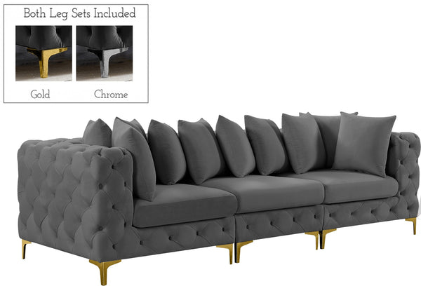 Tremblay Velvet / Engineered Wood / Metal / Foam Contemporary Grey Velvet Modular Sofa - 108" W x 39" D x 33" H