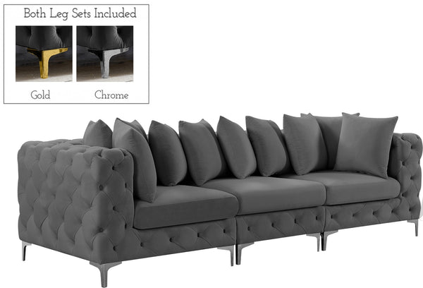 Tremblay Velvet / Engineered Wood / Metal / Foam Contemporary Grey Velvet Modular Sofa - 108" W x 39" D x 33" H