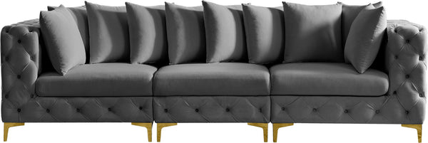Tremblay Velvet / Engineered Wood / Metal / Foam Contemporary Grey Velvet Modular Sofa - 108" W x 39" D x 33" H