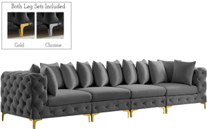 Tremblay Velvet / Engineered Wood / Metal / Foam Contemporary Grey Velvet Modular Sofa - 138" W x 39" D x 33" H