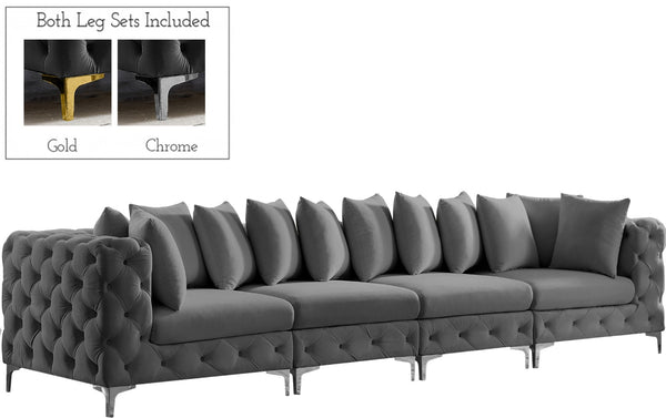 Tremblay Velvet / Engineered Wood / Metal / Foam Contemporary Grey Velvet Modular Sofa - 138" W x 39" D x 33" H