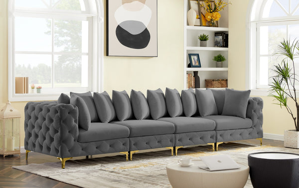 Tremblay Velvet / Engineered Wood / Metal / Foam Contemporary Grey Velvet Modular Sofa - 138" W x 39" D x 33" H