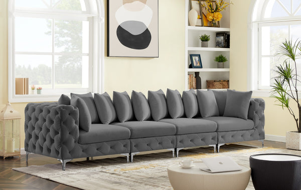 Tremblay Velvet / Engineered Wood / Metal / Foam Contemporary Grey Velvet Modular Sofa - 138" W x 39" D x 33" H