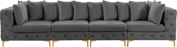 Tremblay Velvet / Engineered Wood / Metal / Foam Contemporary Grey Velvet Modular Sofa - 138" W x 39" D x 33" H