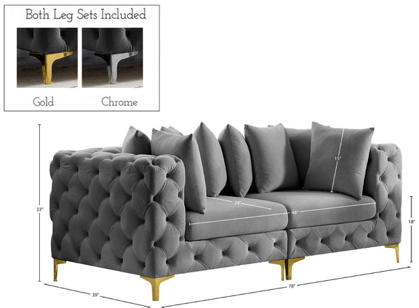 Tremblay Velvet / Engineered Wood / Metal / Foam Contemporary Grey Velvet Modular Sofa - 78" W x 39" D x 33" H