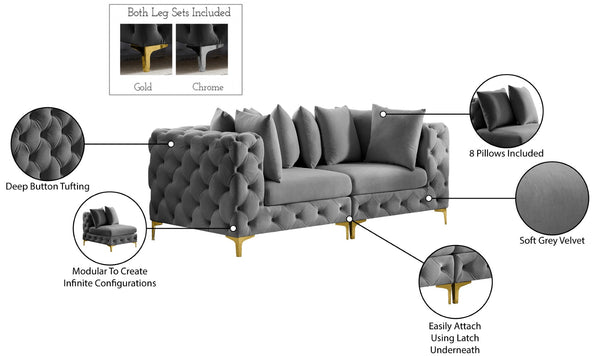 Tremblay Velvet / Engineered Wood / Metal / Foam Contemporary Grey Velvet Modular Sofa - 78" W x 39" D x 33" H