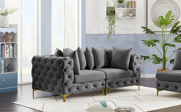 Tremblay Velvet / Engineered Wood / Metal / Foam Contemporary Grey Velvet Modular Sofa - 78" W x 39" D x 33" H