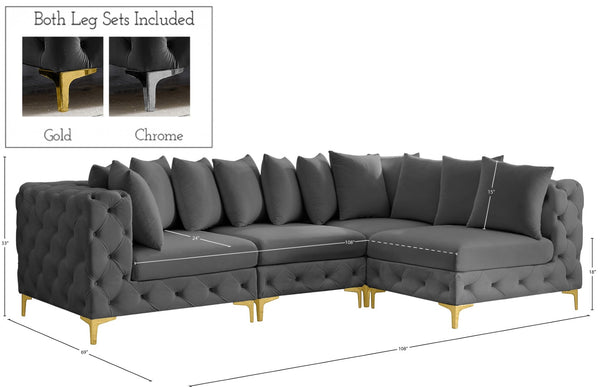 Tremblay Velvet / Engineered Wood / Metal / Foam Contemporary Grey Velvet Modular Sectional - 108" W x 69" D x 33" H