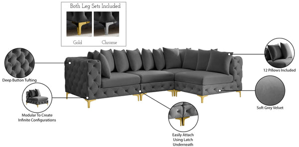 Tremblay Velvet / Engineered Wood / Metal / Foam Contemporary Grey Velvet Modular Sectional - 108" W x 69" D x 33" H