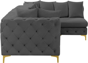 Tremblay Velvet / Engineered Wood / Metal / Foam Contemporary Grey Velvet Modular Sectional - 108" W x 69" D x 33" H