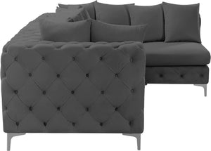 Tremblay Velvet / Engineered Wood / Metal / Foam Contemporary Grey Velvet Modular Sectional - 108" W x 69" D x 33" H