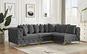 Tremblay Velvet / Engineered Wood / Metal / Foam Contemporary Grey Velvet Modular Sectional - 108" W x 69" D x 33" H
