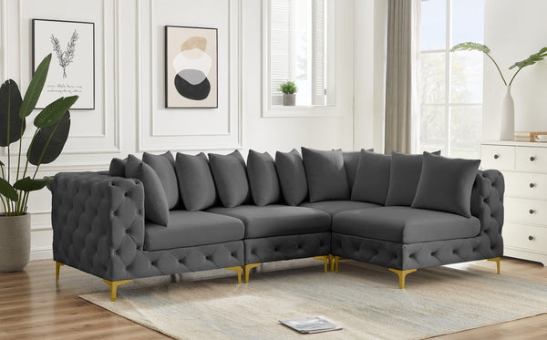 Tremblay Velvet / Engineered Wood / Metal / Foam Contemporary Grey Velvet Modular Sectional - 108" W x 69" D x 33" H