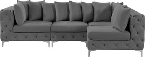 Tremblay Velvet / Engineered Wood / Metal / Foam Contemporary Grey Velvet Modular Sectional - 108" W x 69" D x 33" H