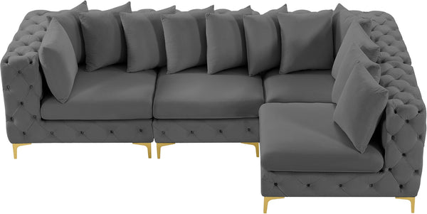 Tremblay Velvet / Engineered Wood / Metal / Foam Contemporary Grey Velvet Modular Sectional - 108" W x 69" D x 33" H
