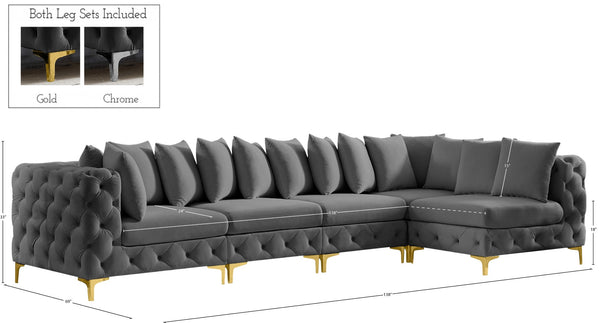Tremblay Velvet / Engineered Wood / Metal / Foam Contemporary Grey Velvet Modular Sectional - 138" W x 69" D x 33" H