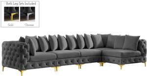 Tremblay Velvet / Engineered Wood / Metal / Foam Contemporary Grey Velvet Modular Sectional - 138" W x 69" D x 33" H