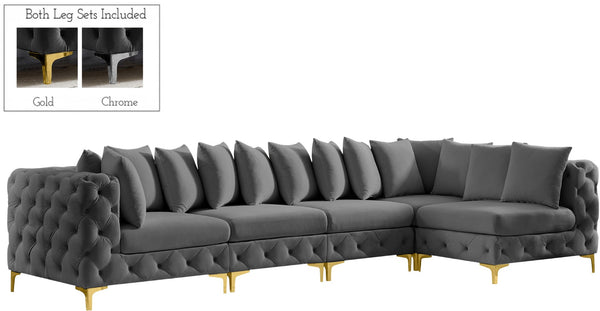 Tremblay Velvet / Engineered Wood / Metal / Foam Contemporary Grey Velvet Modular Sectional - 138" W x 69" D x 33" H