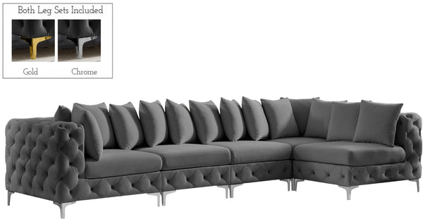Tremblay Velvet / Engineered Wood / Metal / Foam Contemporary Grey Velvet Modular Sectional - 138" W x 69" D x 33" H